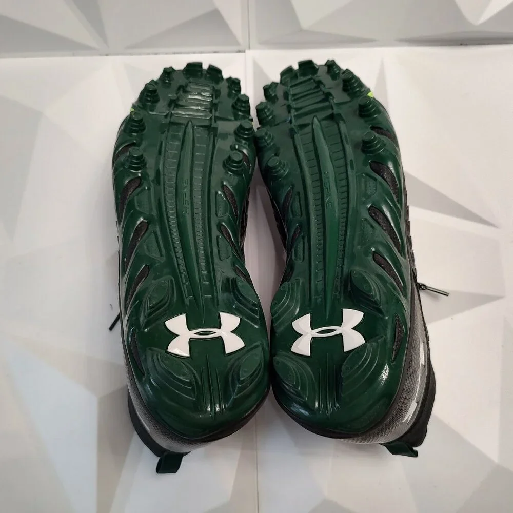 Under Armour Mens Football Cleat 16 Black Green Shoe Lacrosse Spine Hammer - Picture 7 of 9